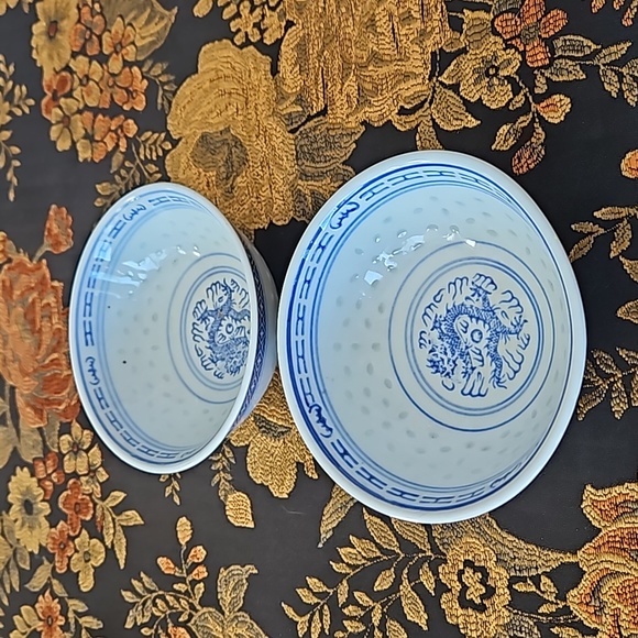 Vintage  60's Blue and white Chinese ceramic   rice grain patterns bowels - Picture 2 of 4
